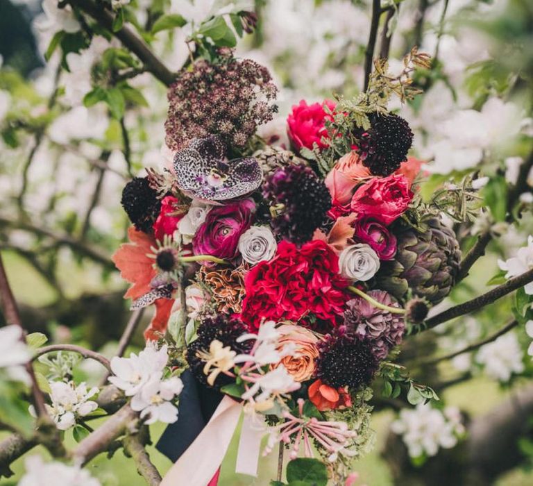 Wedding Bouquet with Deep Red, Burgundy and Pink Wedding Flowers