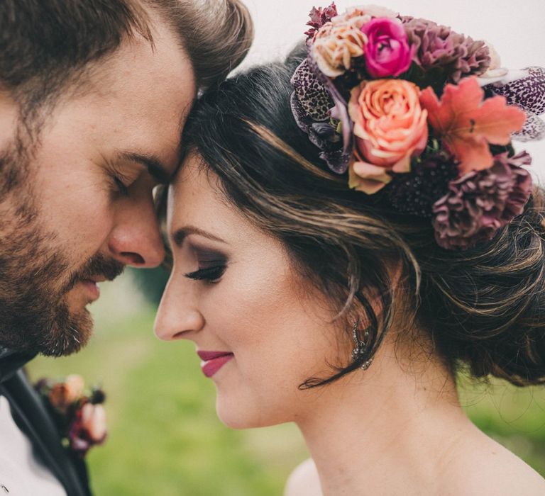 Bride with Updo and Fresh Flower in Her Hair