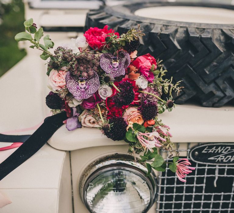 Deep Burgundy, Fuchsia Pink and Green Wedding Bouquet