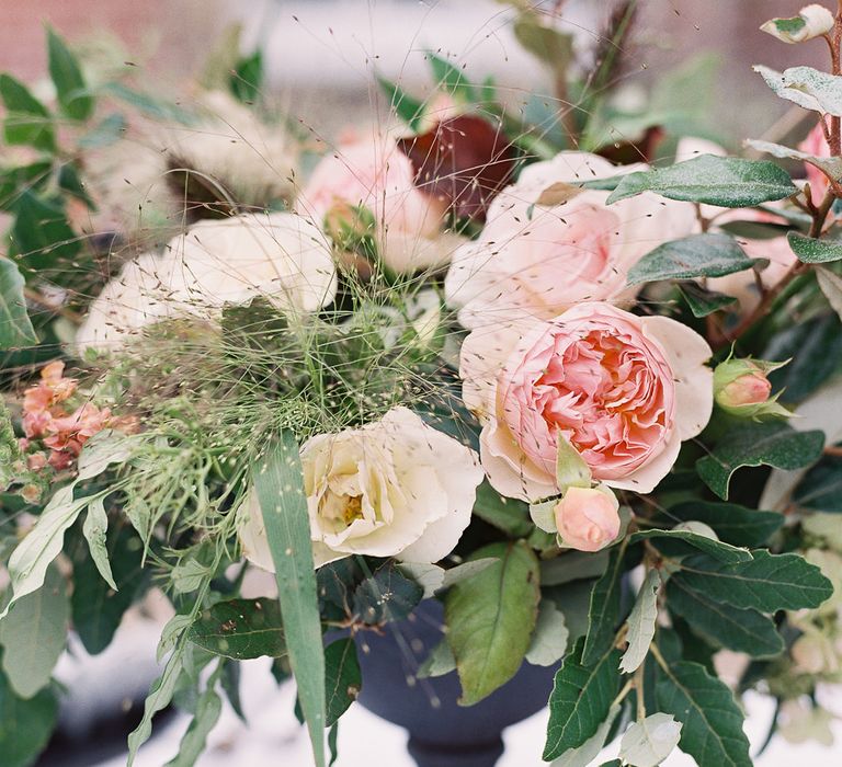 Living Coral, White &amp; Greenery Floral Centrepieces | Elegant Summer Inspiration at St Giles House, Dorset by Jessica Roberts Design   Imogen Xiana Photography