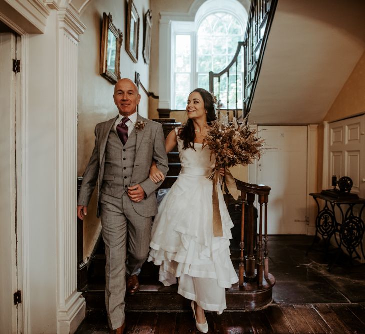 Bride in homemade wedding dress at September 2020 wedding