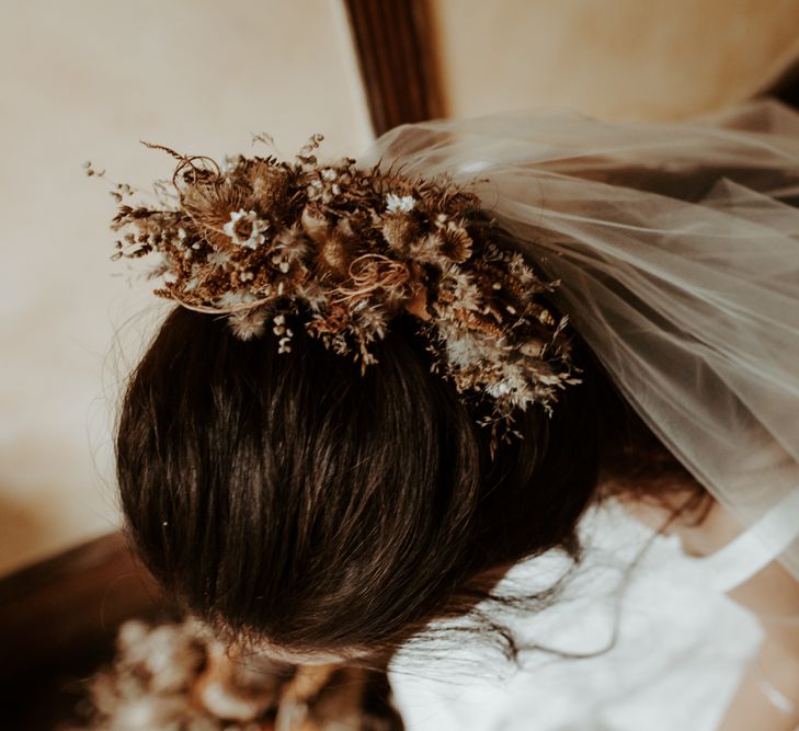 Dried flower wedding hair decor