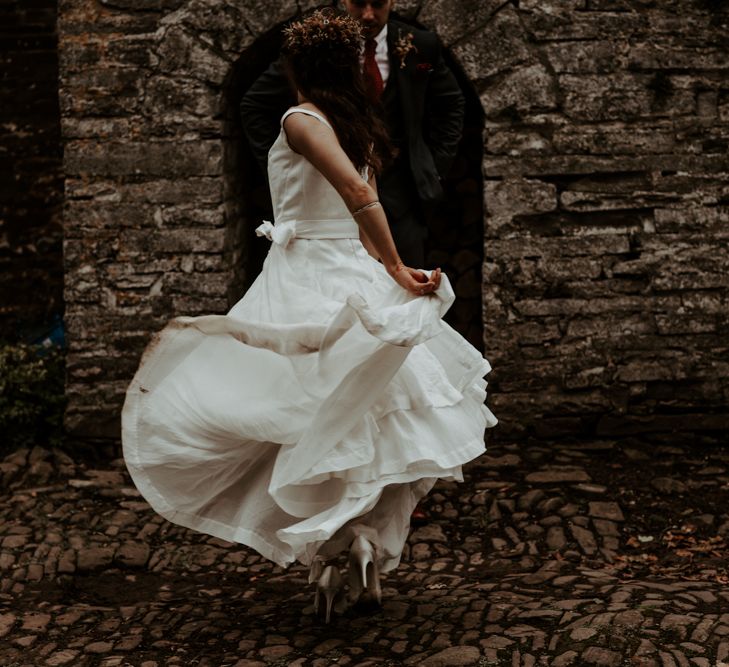 Bride dancing in a homemade wedding at September 2020 Wedding