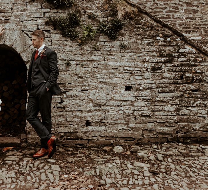 Stylish bride and groom at micro wedding in Wales