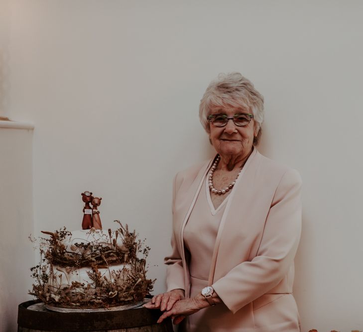 Homemade wedding cake with dried flower decor