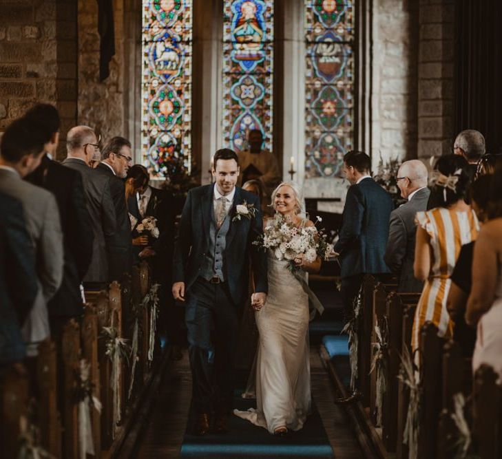 Bride and groom at church wedding ceremony