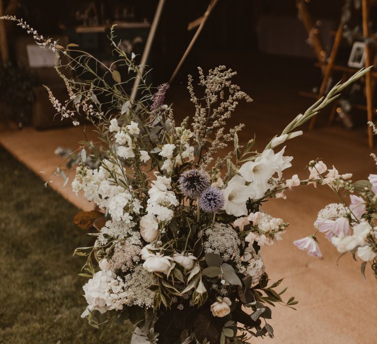 Wedding flowers at Teepee for wedding reception