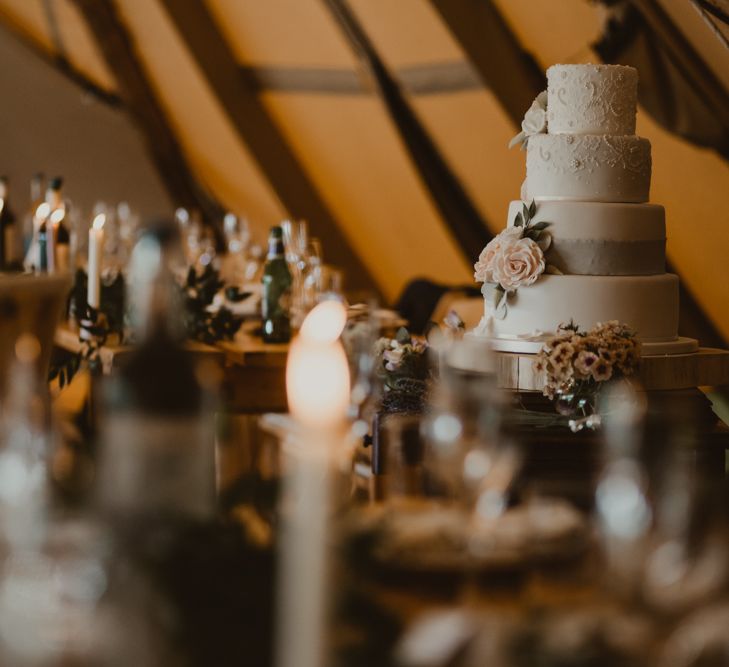 Wedding cake with blush detail