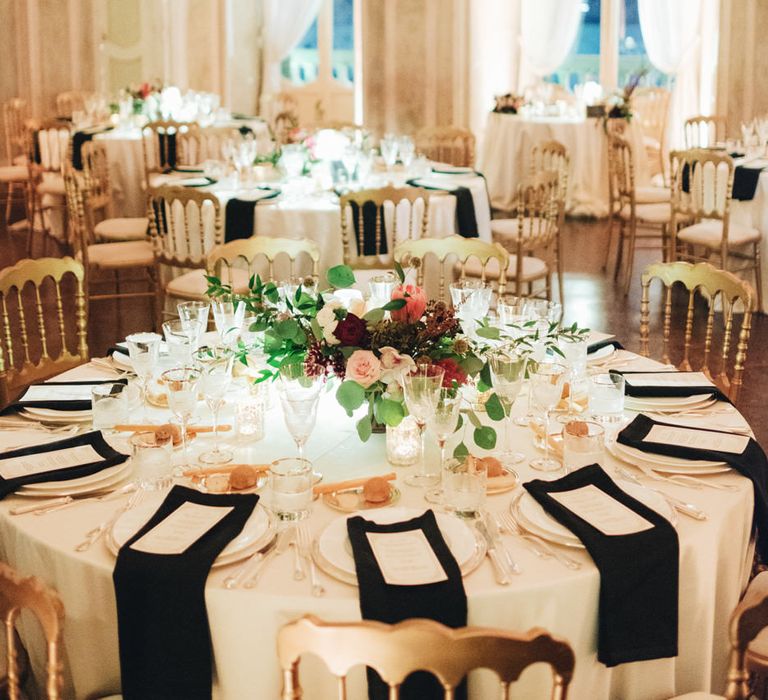 Black &amp; Gold Table Decor | Glamorous, Roaring Twenties, Great Gatsby Inspired Wedding at Villa Borromeo  in Italy | Matrimoni all’Italiana Photography