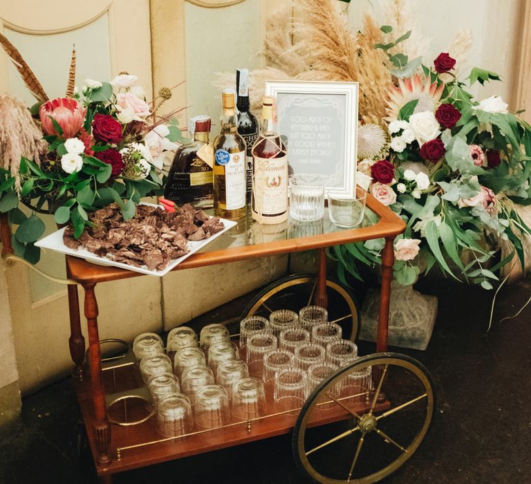 Whiskey Station on Vintage Hostess Trolley | Glamorous, Roaring Twenties, Great Gatsby Inspired Wedding at Villa Borromeo  in Italy | Matrimoni all’Italiana Photography