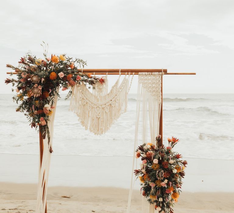 Beach Altar With Macrame And Flower Decor