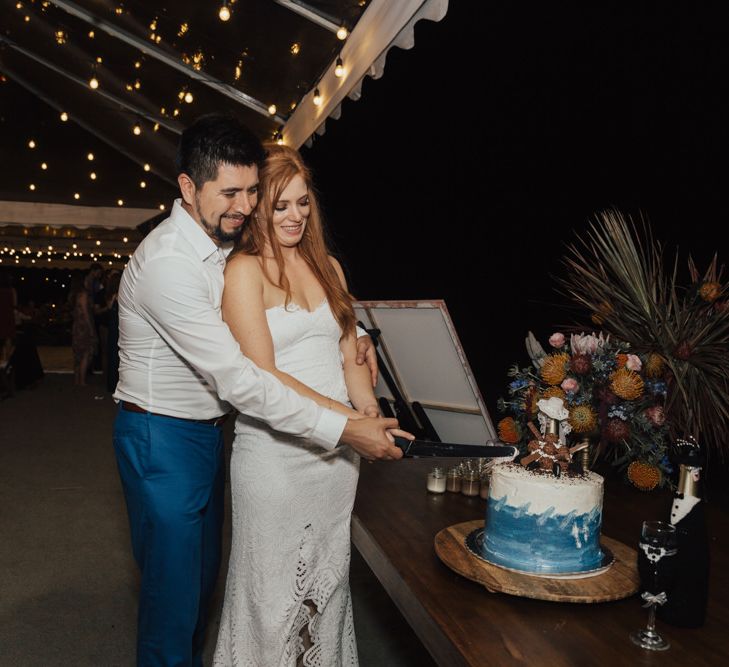 Bride and Groom Cut the Cake