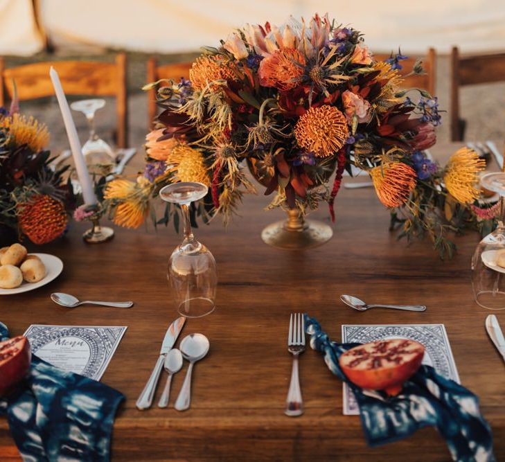 Large Wedding Table Flowers in Gold Vase