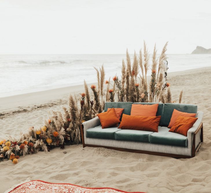 Pampas Grass And Floral Decor for Beach Seating Area