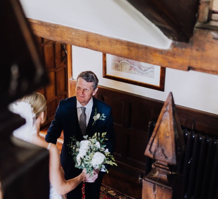 Father of the Bride Greeting with White Wedding Flowers