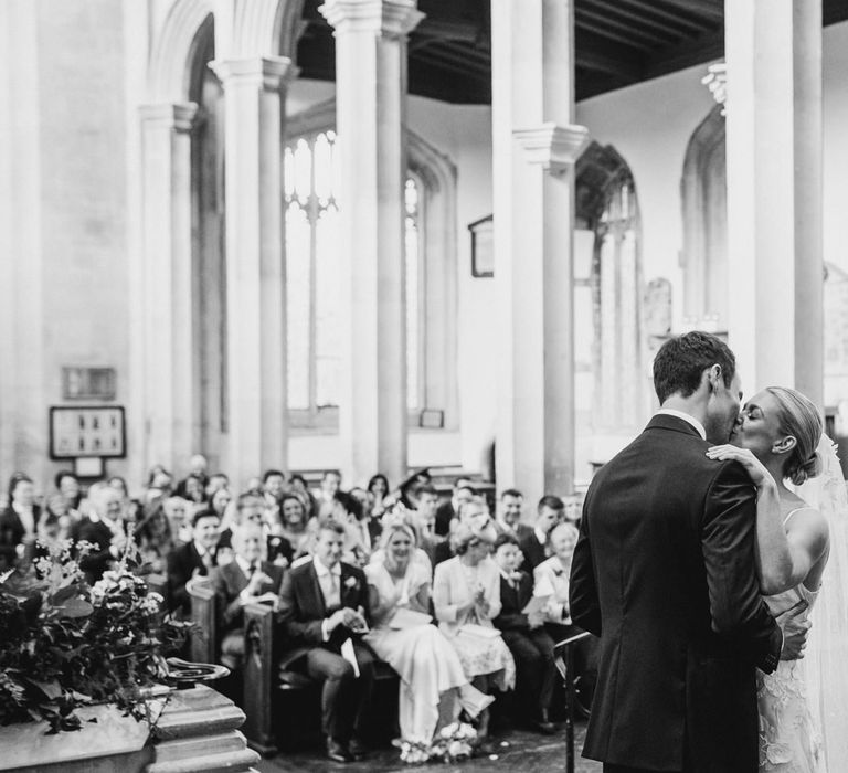 Bride and Groom Say I Do at Church Ceremony in The Cotswolds with Bridal Two Piece