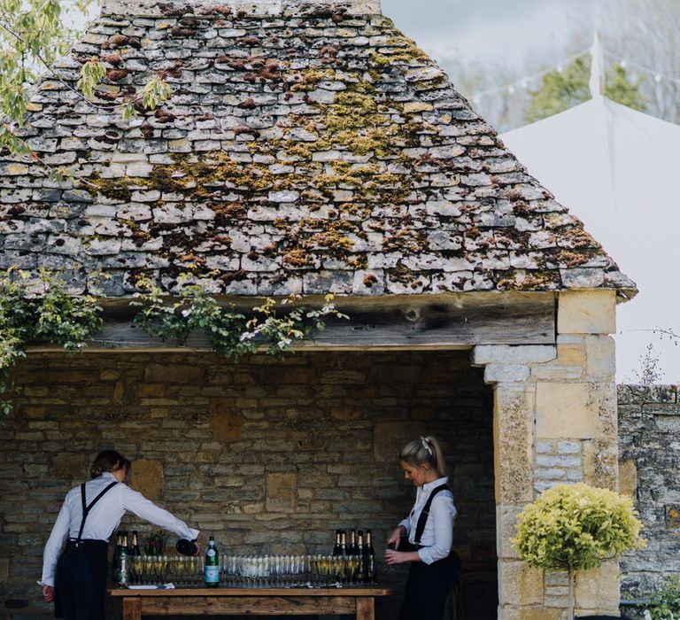 Drinks Served in Country Cotswold Garden for Spring Wedding Reception