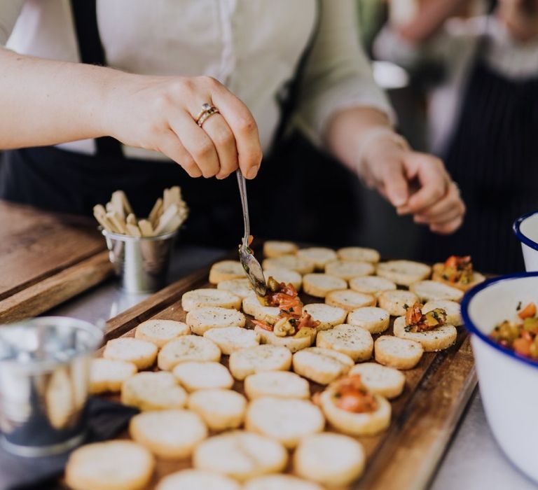 Sharing Tapas Grazing Boards at Garden Party Wedding in The Cotswolds