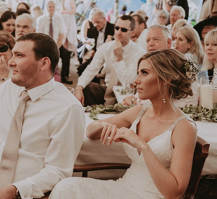 Bride and Groom During Wedding Speeches