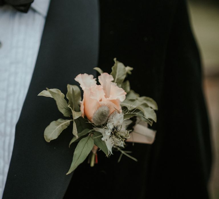 Pink Wedding Flower Buttonhole for Black Tie Wedding