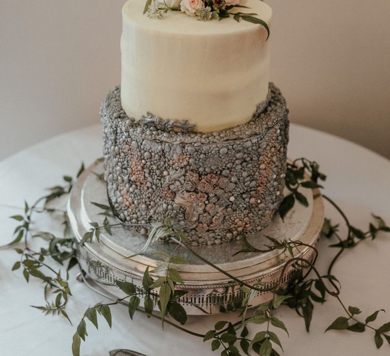 Amazing Wedding Cake With Beading Details and Floral Topper