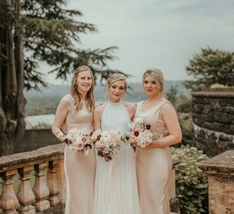 Ghost Bridesmaid Dresses In Oyster With Bride In Halterneck Stella McCartney Wedding Dress