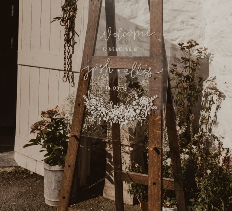 Acrylic wedding signs at Hafod Farm wedding