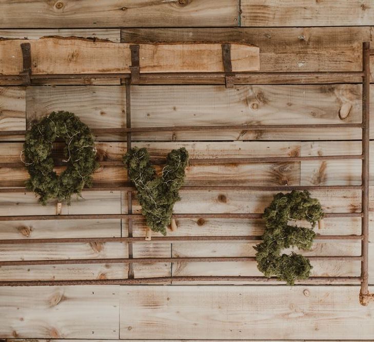 Foliage letters decor at Hafod Farm wedding