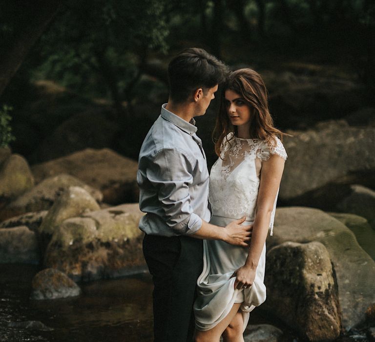 Bride in Gown from Frances Day Bridal | Groom in Moss Bros. | Romantic, Bohemian Elopement in the Peaks by Natalie Hewitt Wedding Planner | Henry Lowther Photography