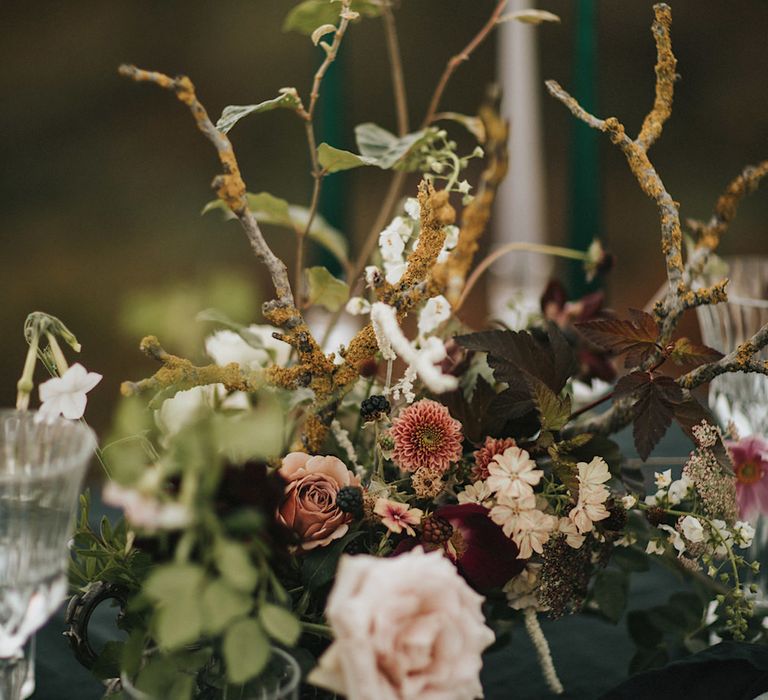 Elegant Tablescape with Fresh Flower Decor  | Romantic, Bohemian Elopement in the Peaks by Natalie Hewitt Wedding Planner | Henry Lowther Photography