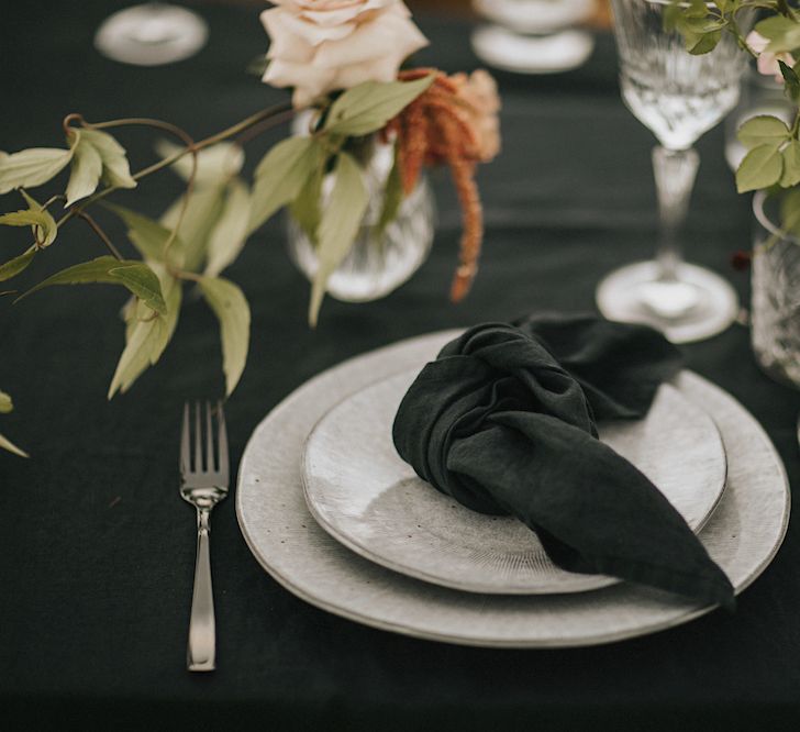 Elegant  Place Setting &amp; Fresh Flowers  | Romantic, Bohemian Elopement in the Peaks by Natalie Hewitt Wedding Planner | Henry Lowther Photography