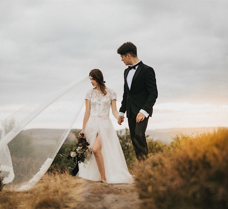 Bride in Gown from Frances Day Bridal | Groom in Moss Bros. | Romantic, Bohemian Elopement in the Peaks by Natalie Hewitt Wedding Planner | Henry Lowther Photography