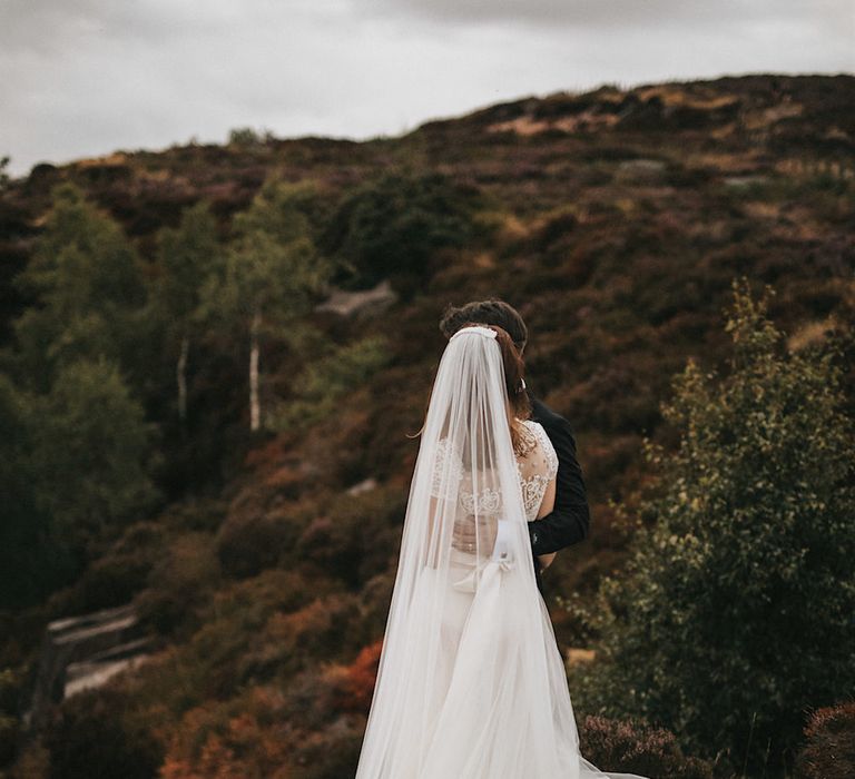 Wedding Veil | Bride in Gown from Frances Day Bridal with Sequin Bodice | Romantic, Bohemian Elopement in the Peaks by Natalie Hewitt Wedding Planner | Henry Lowther Photography