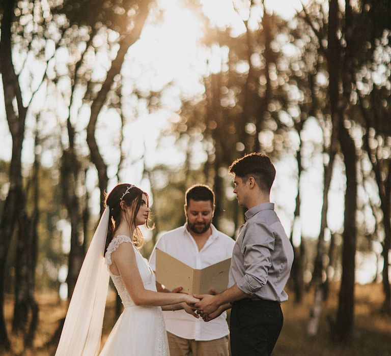 Forest Wedding Ceremony | Bride in Gown from Frances Day Bridal | Groom in Moss Bros. | Romantic, Bohemian Elopement in the Peaks by Natalie Hewitt Wedding Planner | Henry Lowther Photography