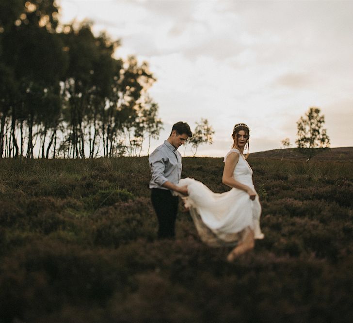 Bride in Gown from Frances Day Bridal | Groom in Moss Bros. | Romantic, Bohemian Elopement in the Peaks by Natalie Hewitt Wedding Planner | Henry Lowther Photography