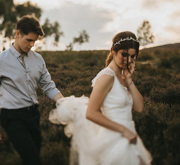 Bride in Gown from Frances Day Bridal | Groom in Moss Bros. | Romantic, Bohemian Elopement in the Peaks by Natalie Hewitt Wedding Planner | Henry Lowther Photography