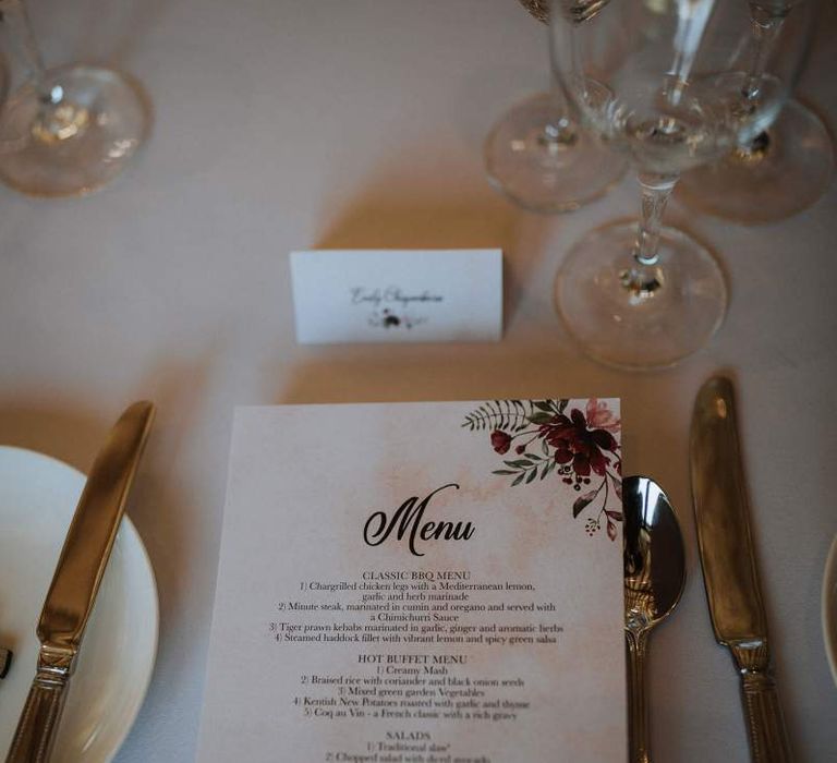 Menu card with floral illustration