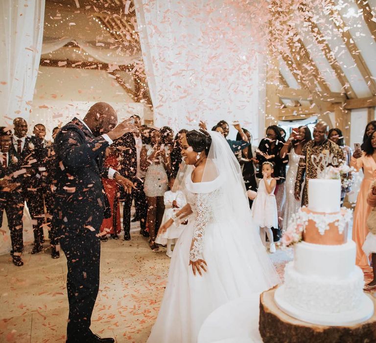 Confetti bomb dance floor moment at The Old Kent Barn