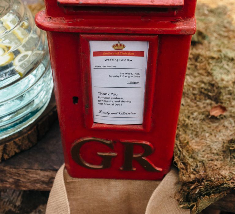 Red Wedding Post Box | Macrame Decor, Vintage Caravan Photobooth and Five-Tier Naked Wedding Cake for Boho Wedding in Woodlands | Freckle Photography