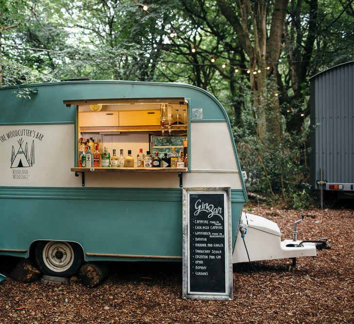 Vintage Caravan Gin Bar | Macrame Decor, Vintage Caravan Photobooth and Five-Tier Naked Wedding Cake for Boho Wedding in Woodlands | Freckle Photography