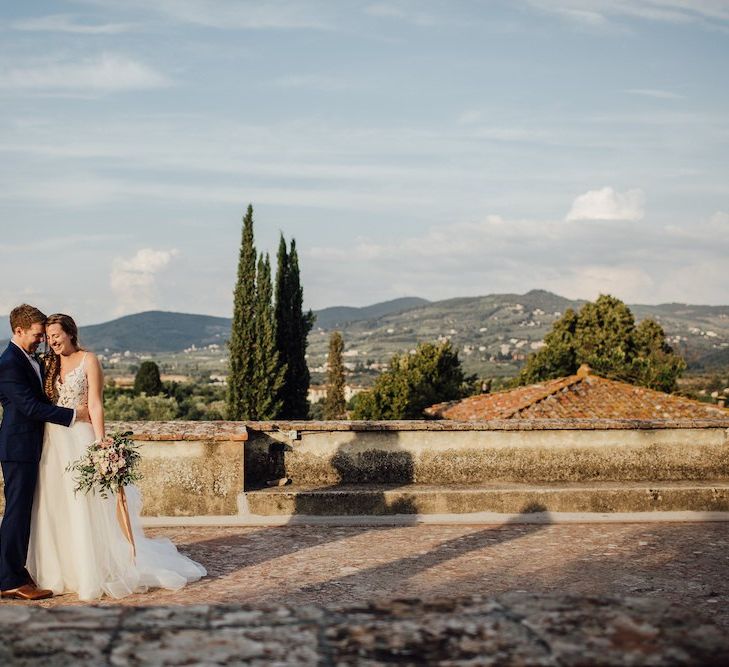 Bride and Groom At Villa in Florence for Outdoor Wedding