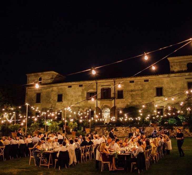 Florence Villa Lit Up With Pontoon Lighting for Wedding Evening