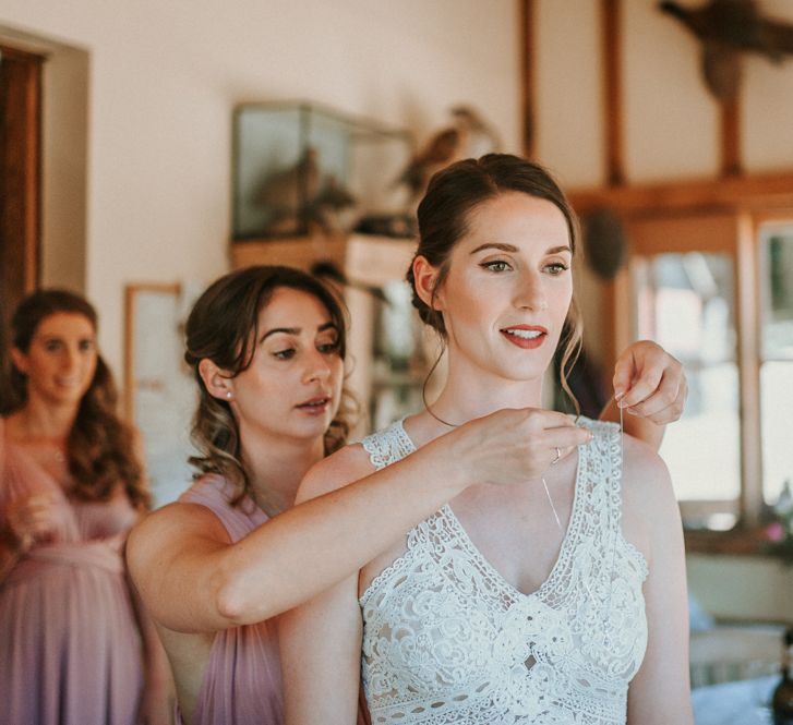 Wedding Morning with Bride in Pronovias Danaia Wedding Dress Getting Ready