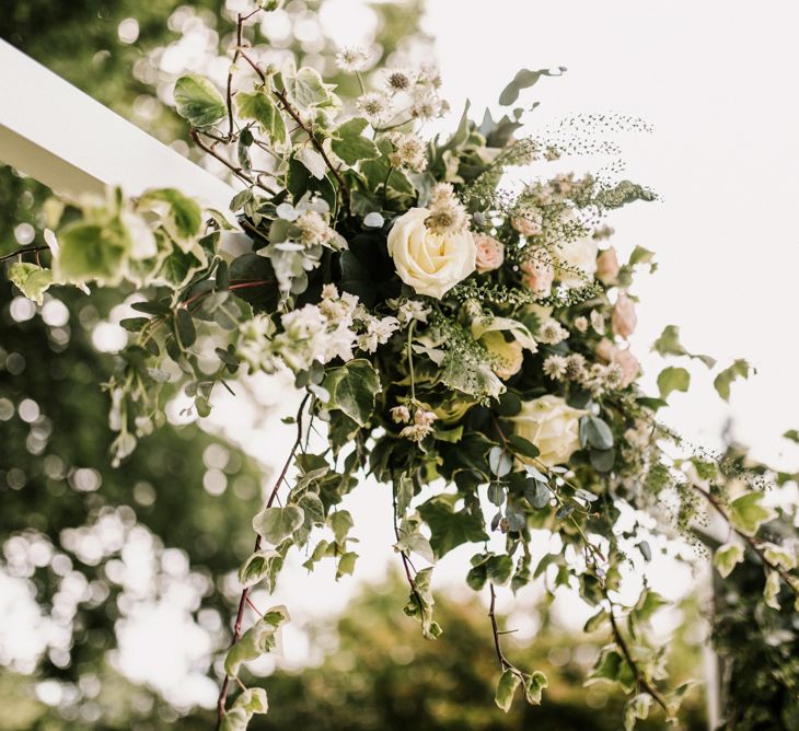 Romantic White, Pink and Foliage Wedding Flowers