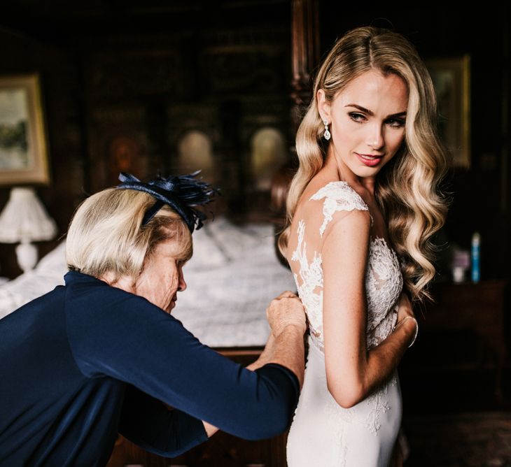 Bride Getting Ready in Pronovias Wedding Dress