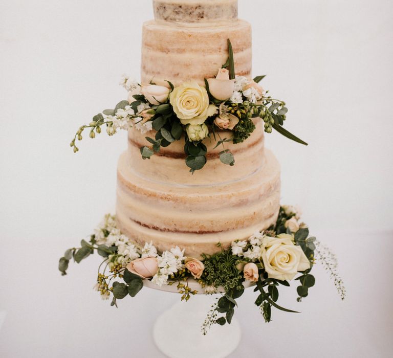 Semi Naked Wedding Cake with Fresh Flowers Decor