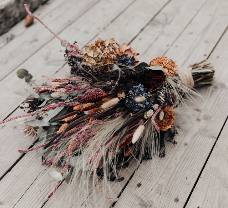 Colourful Dried Flower Wedding Bouquet