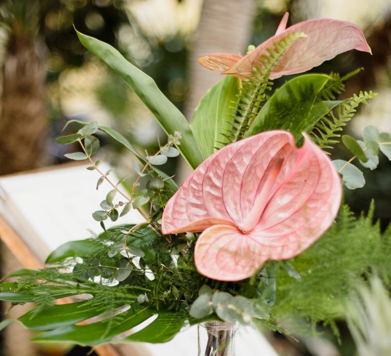 Tropical bright wedding flowers