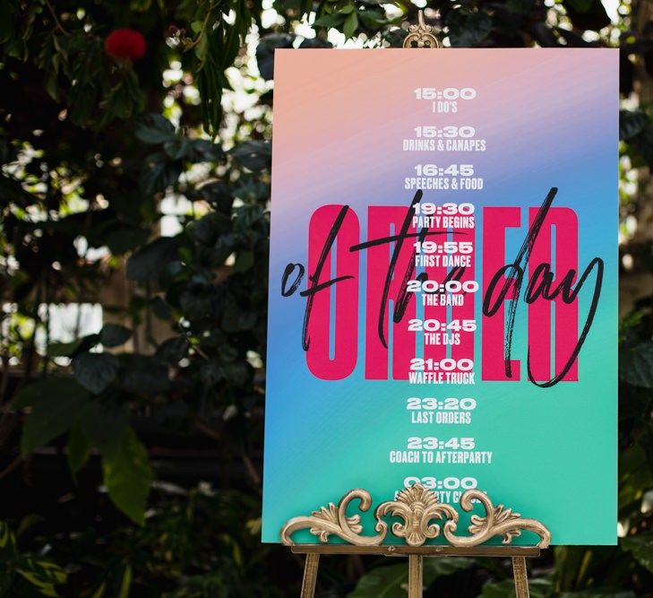 Order of the day sign in bright colours