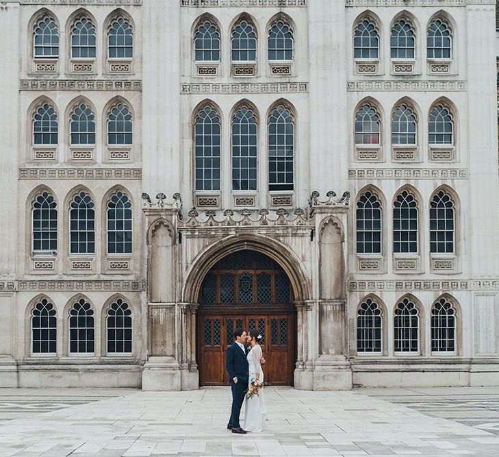 Bride and Groom at City Wedding